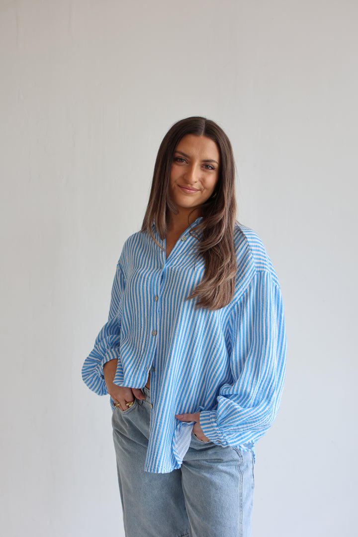 Kurzes Blusenhemd aus Musselin Wide Stripes