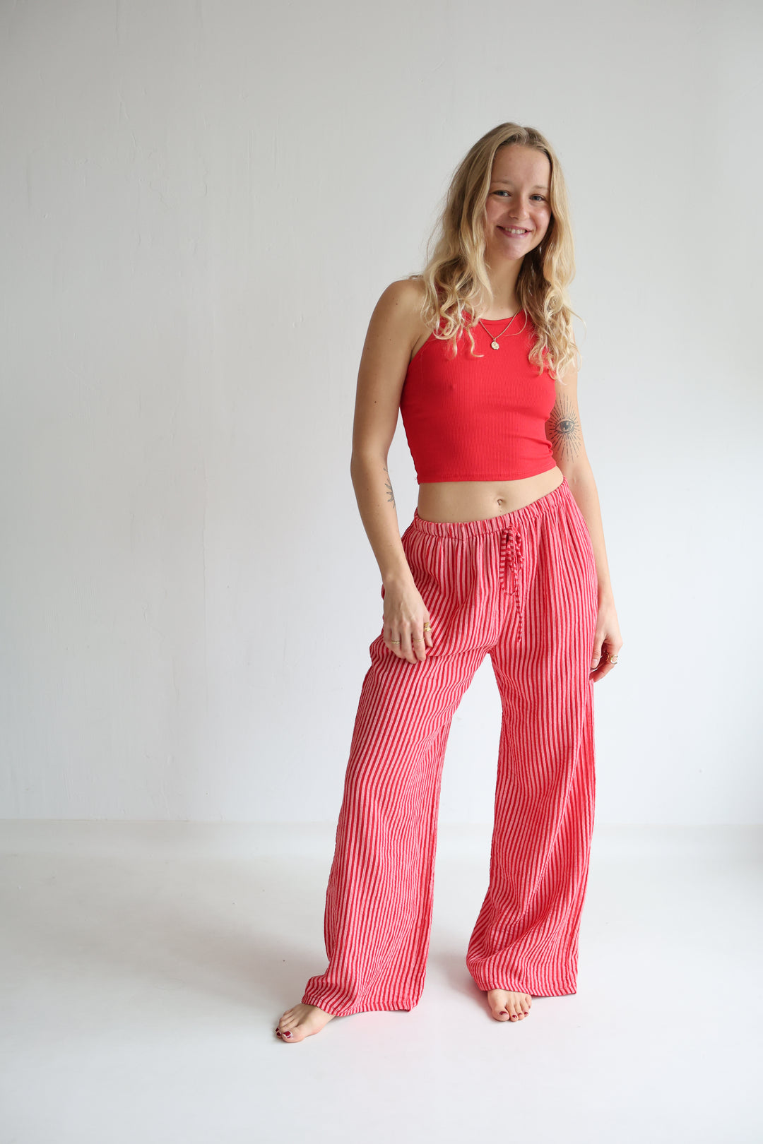 Lange Musselinhose mit Streifen Little Lines