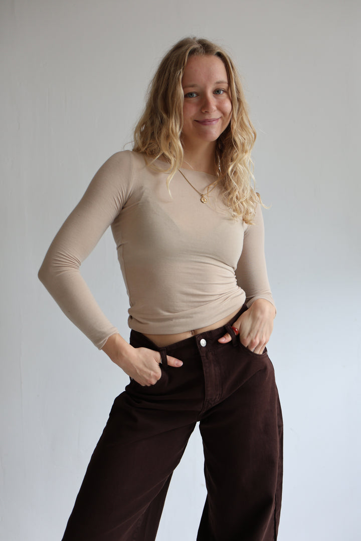 Barrel Fit Coffee Jeans