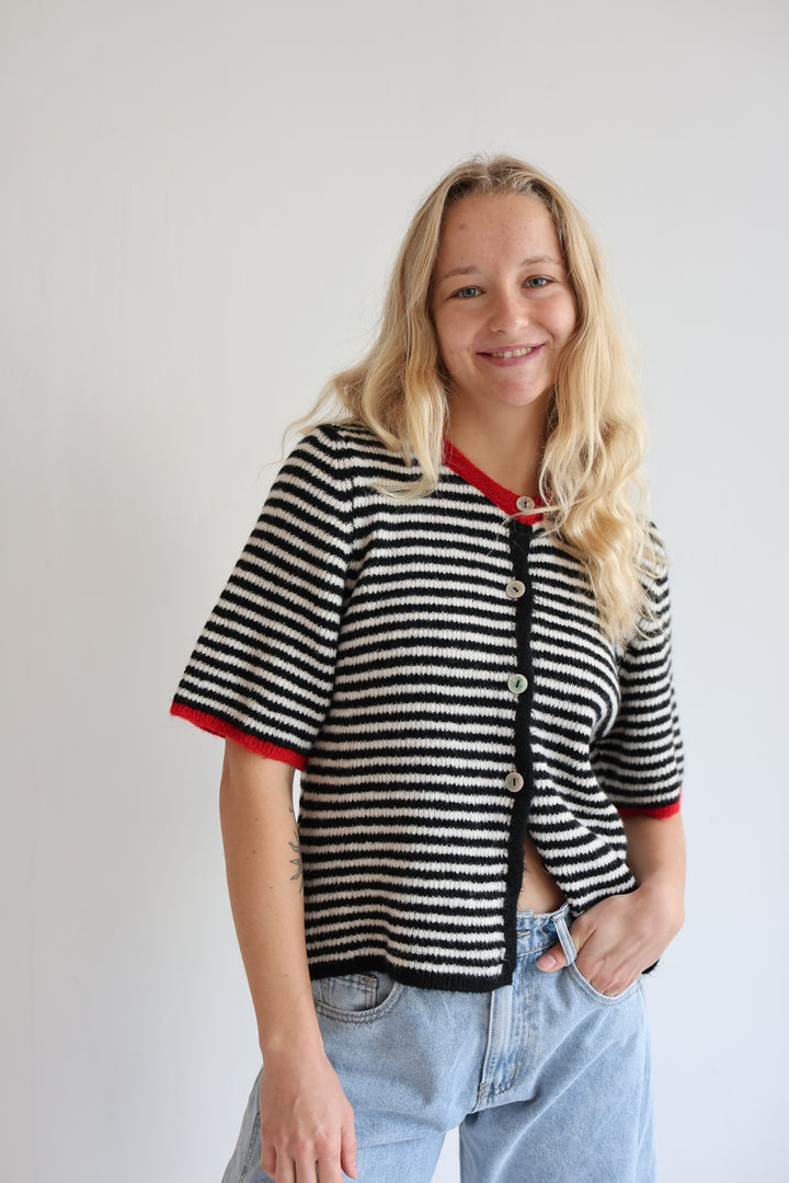 Gestreifter Kurzarm Cardigan Carlotta