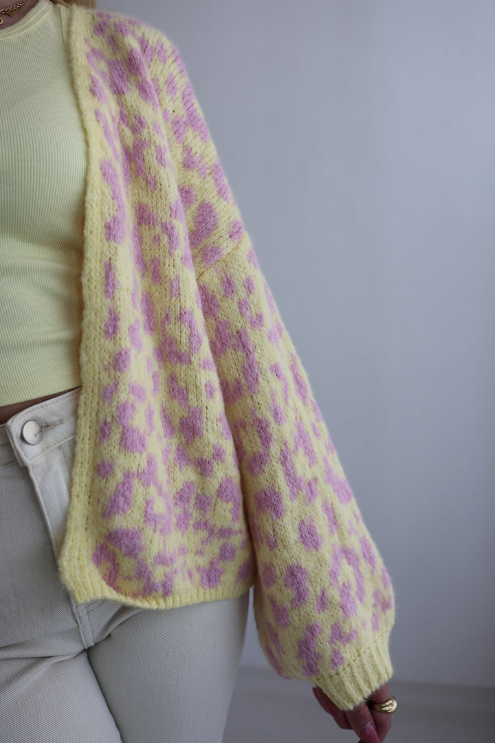 Offener Cardigan mit Leoprint