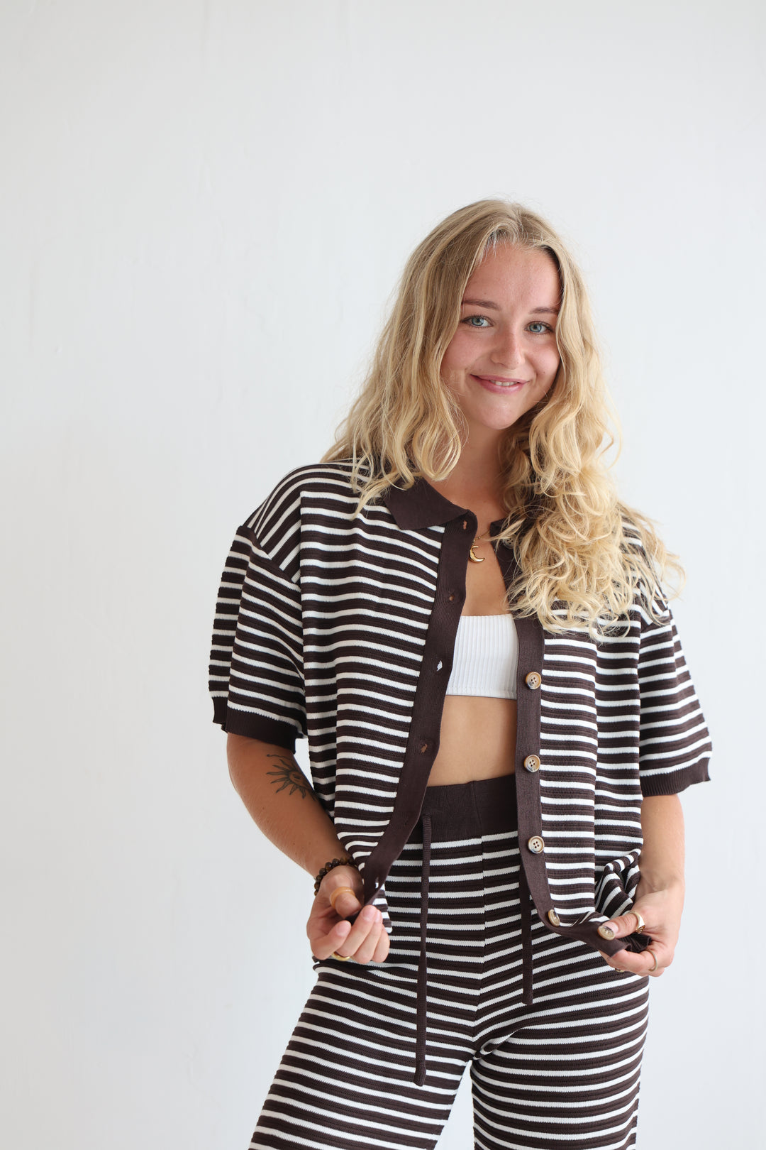 Kurzarm-Cardigan mit Lochstrickmuster Cool Fit