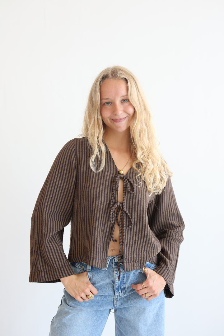 Cotton Striped Tie-Front Blouse