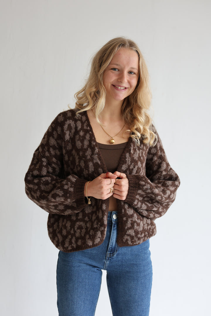 Offener Cardigan mit Leoprint