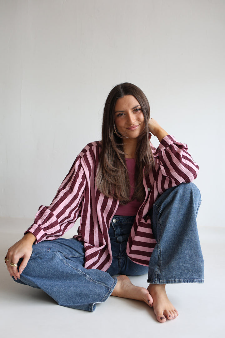 Kurzes Blusenhemd aus Musselin Blockstripes