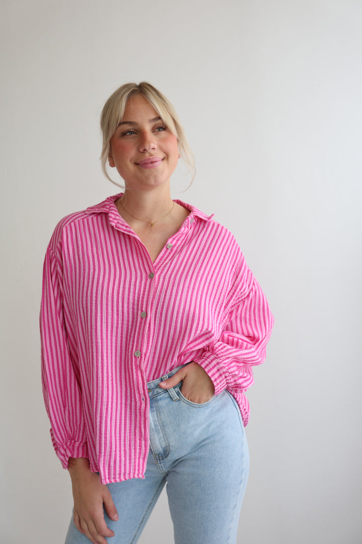 Kurzes Blusenhemd aus Musselin Wide Stripes