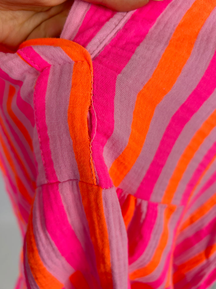 MUSSELINTOP MIT RÜSCHENÄRMELN NEONSTRIPES EINHEITSGRÖSSE (B-WARE)