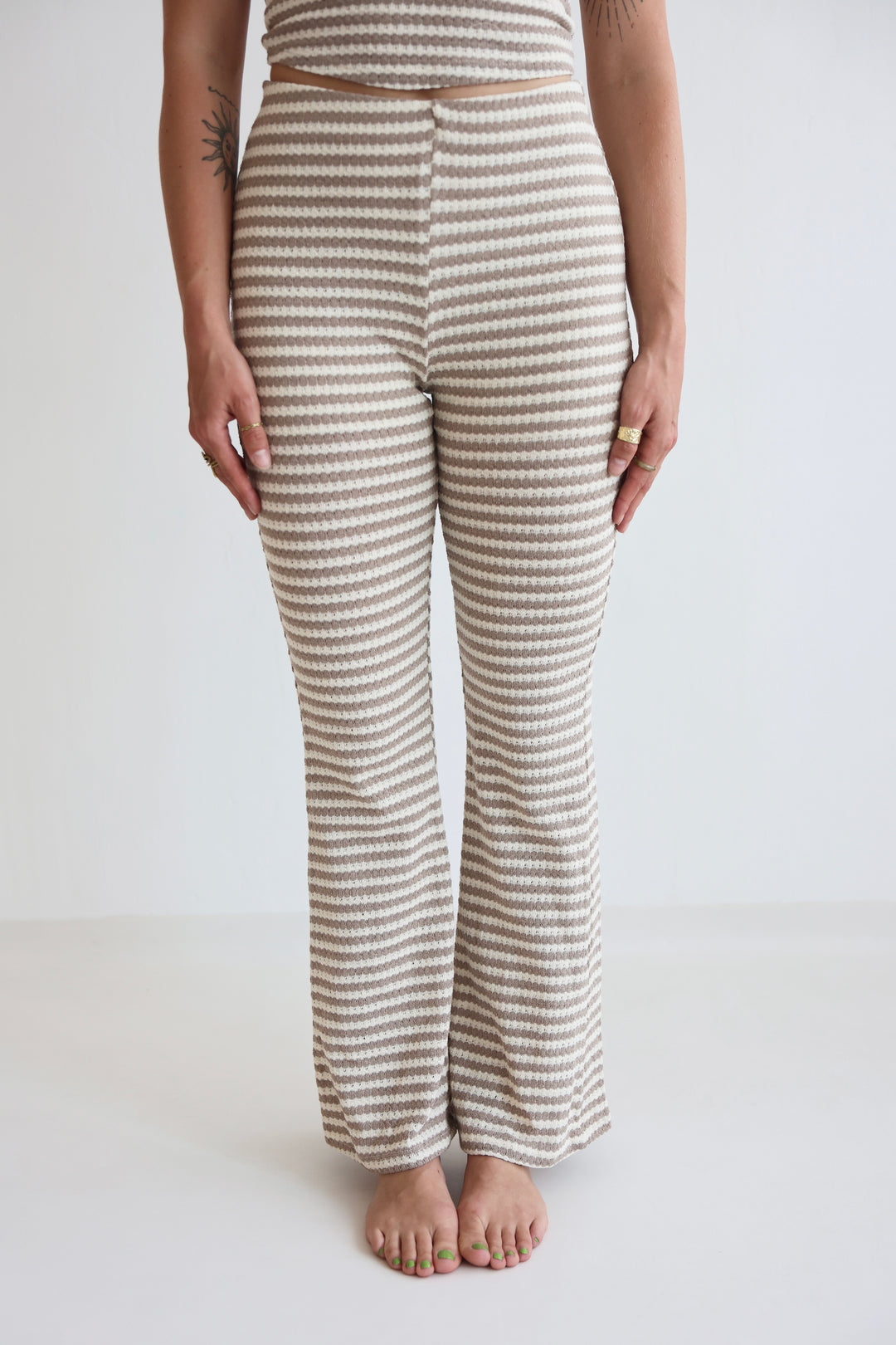 Striped Knit Flared Pants