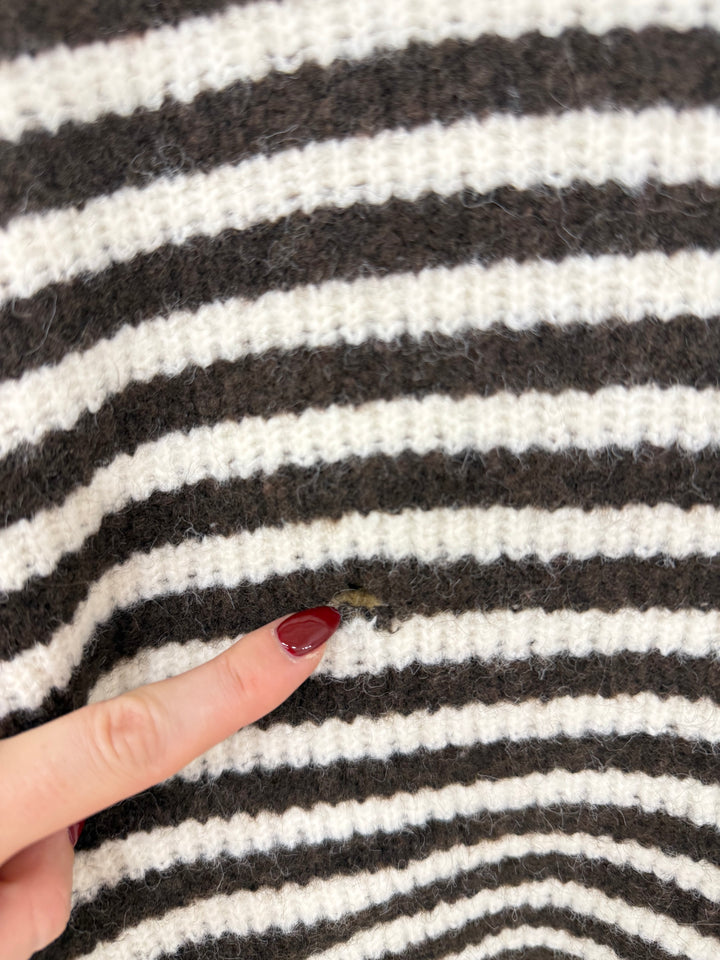 STRIPED ZIP CARDIGAN COFFEE (B-WARE)
