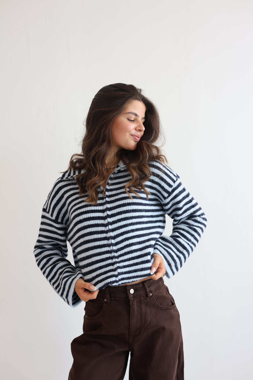 Striped Zip Cardigan
