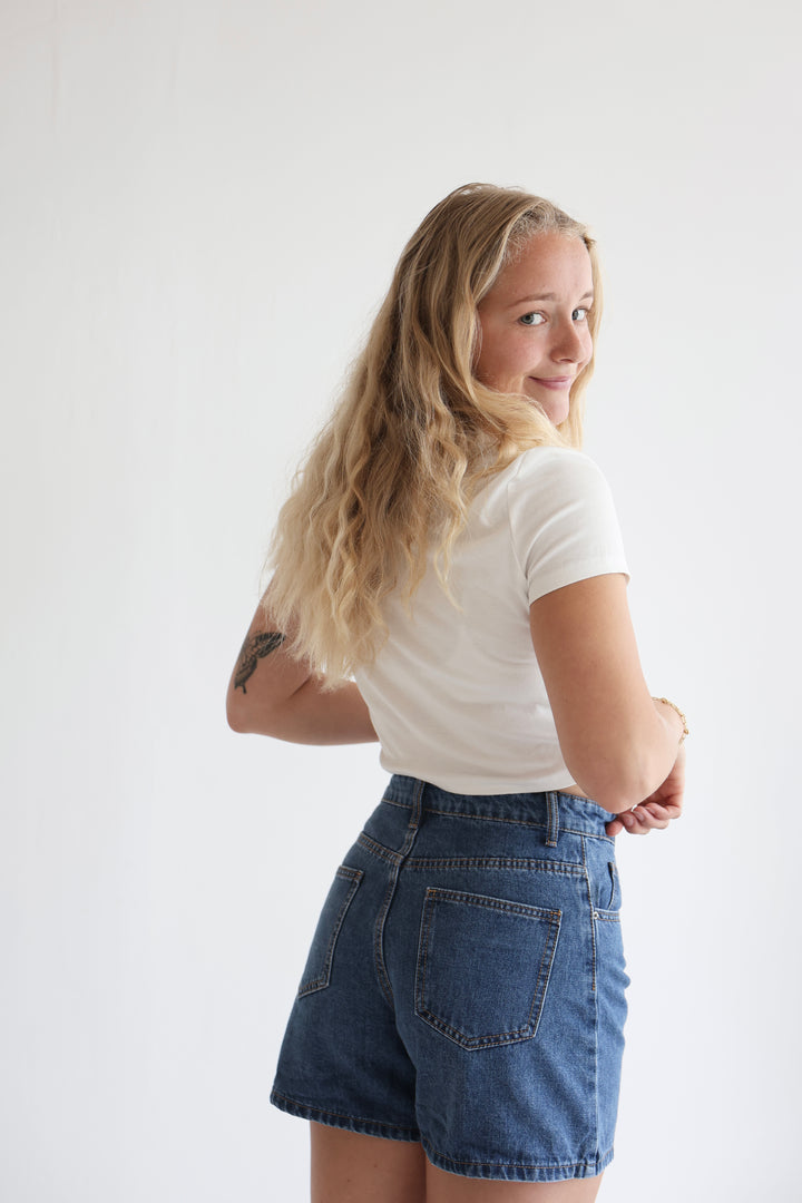 Asymmetric Denim Shorts