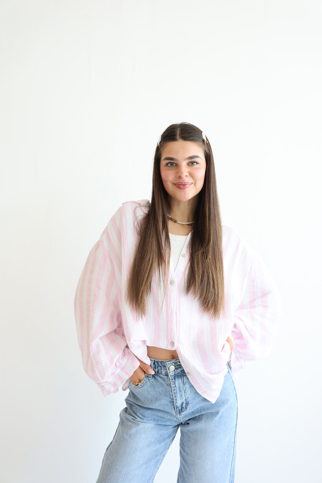 Musselinbluse Blockstripes