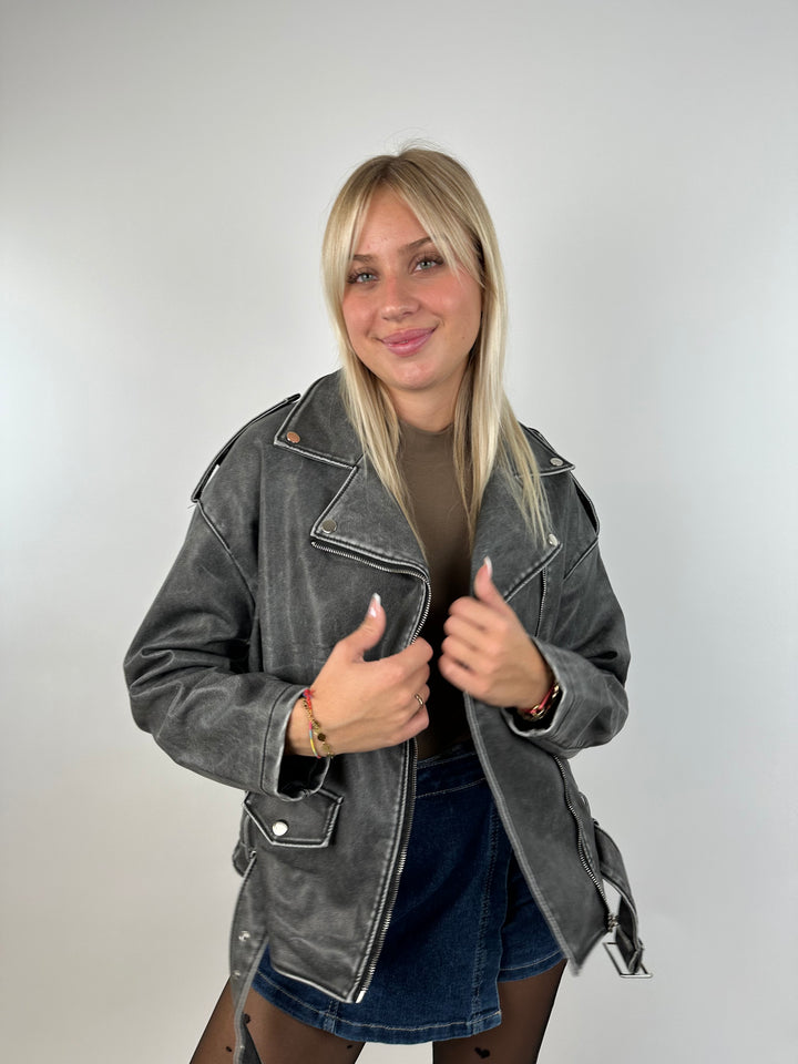 Oversize Lederjacke im Vintage Stil