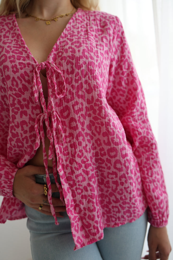 Musselinbluse zum Schnüren mit Leoprint