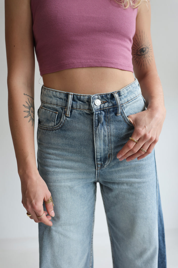 Block Fade Wide Leg Jeans