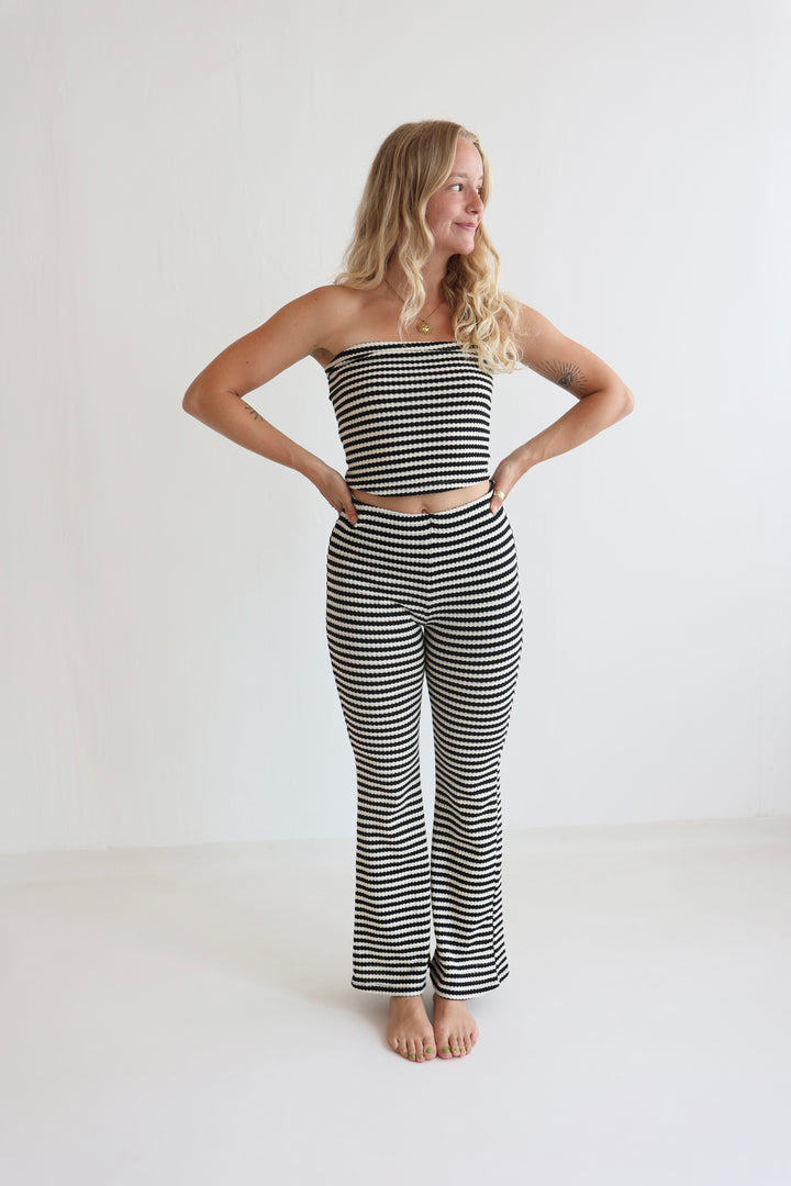 Striped Knit Flared Pants