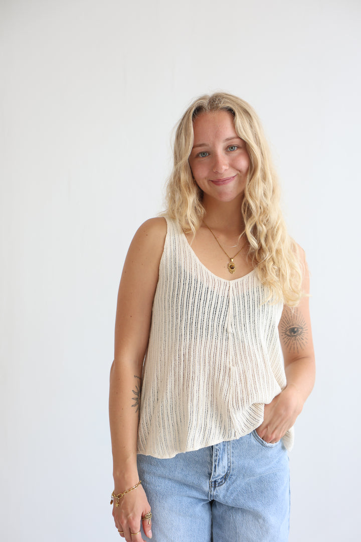 Ribbed Sleeveless V-Neck Top