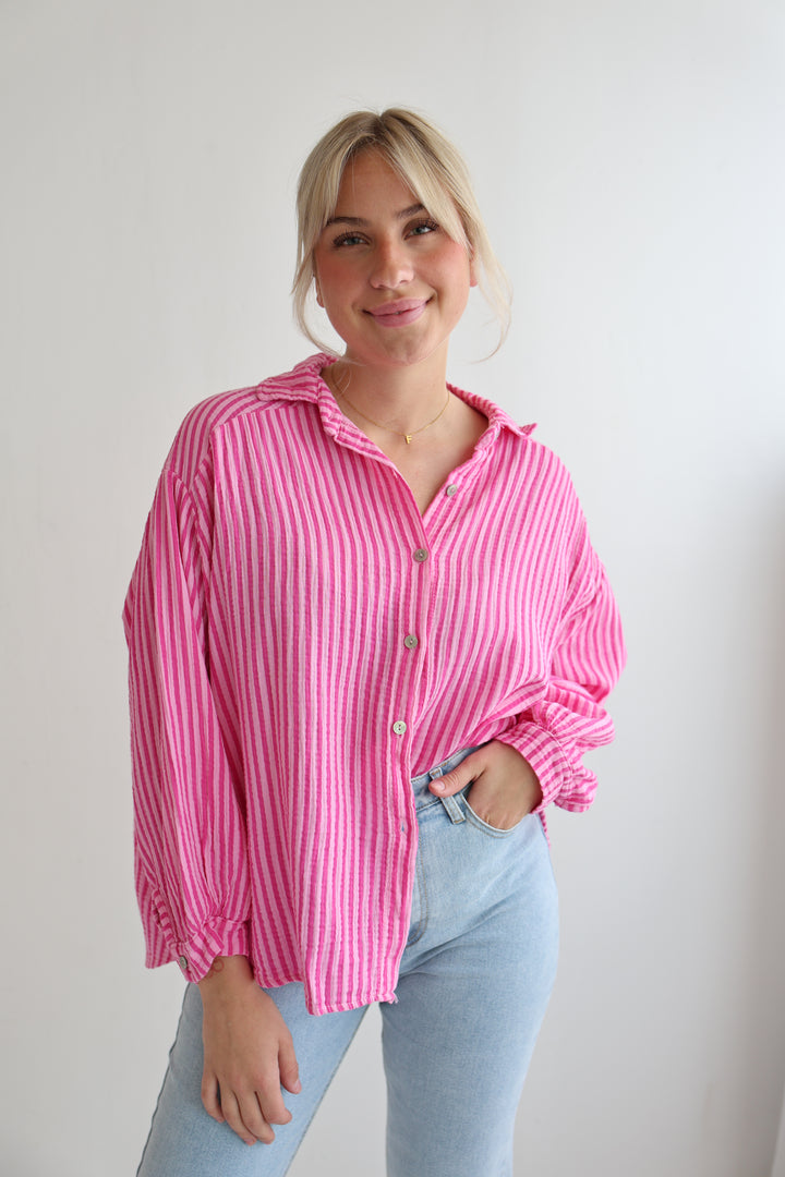 Kurzes Blusenhemd aus Musselin Wide Stripes