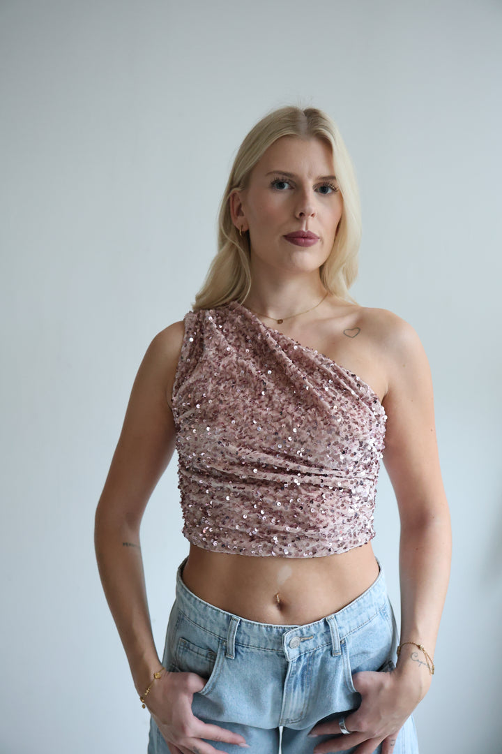 One Shoulder Top mit Pailetten