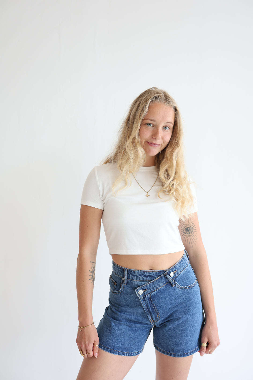 Asymmetric Denim Shorts
