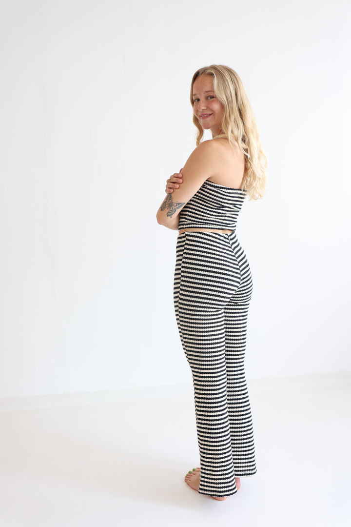 Striped Knit Flared Pants
