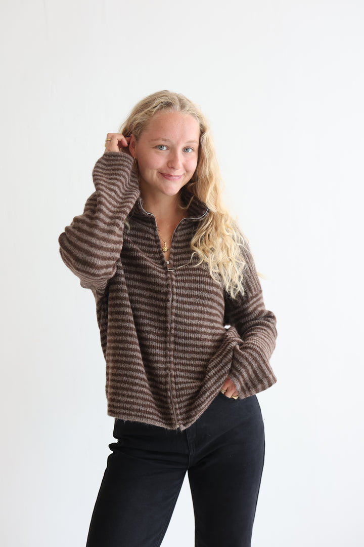 Zip Cardigan Fine Stripes