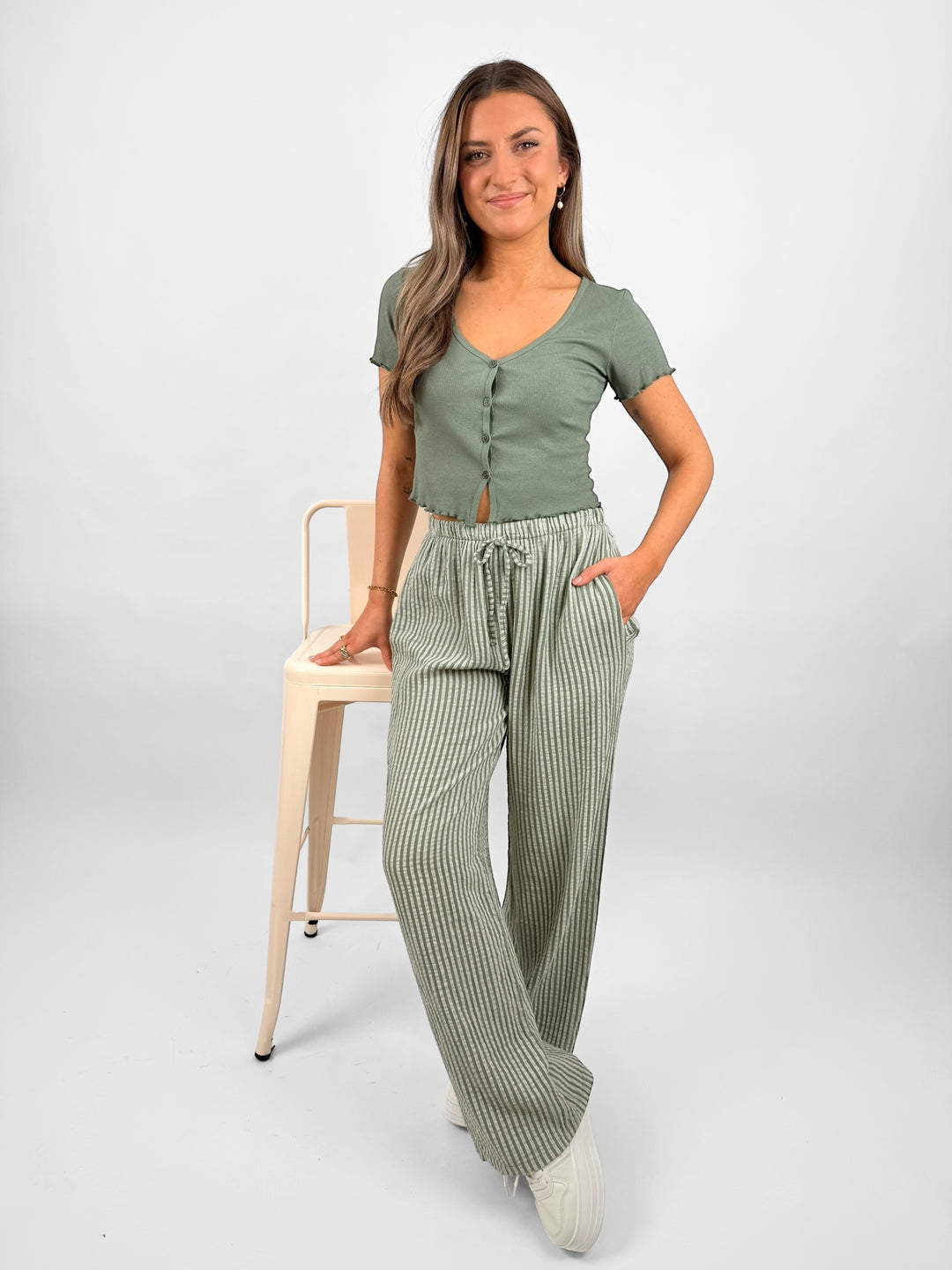 Lange Musselinhose mit Streifen Little Lines