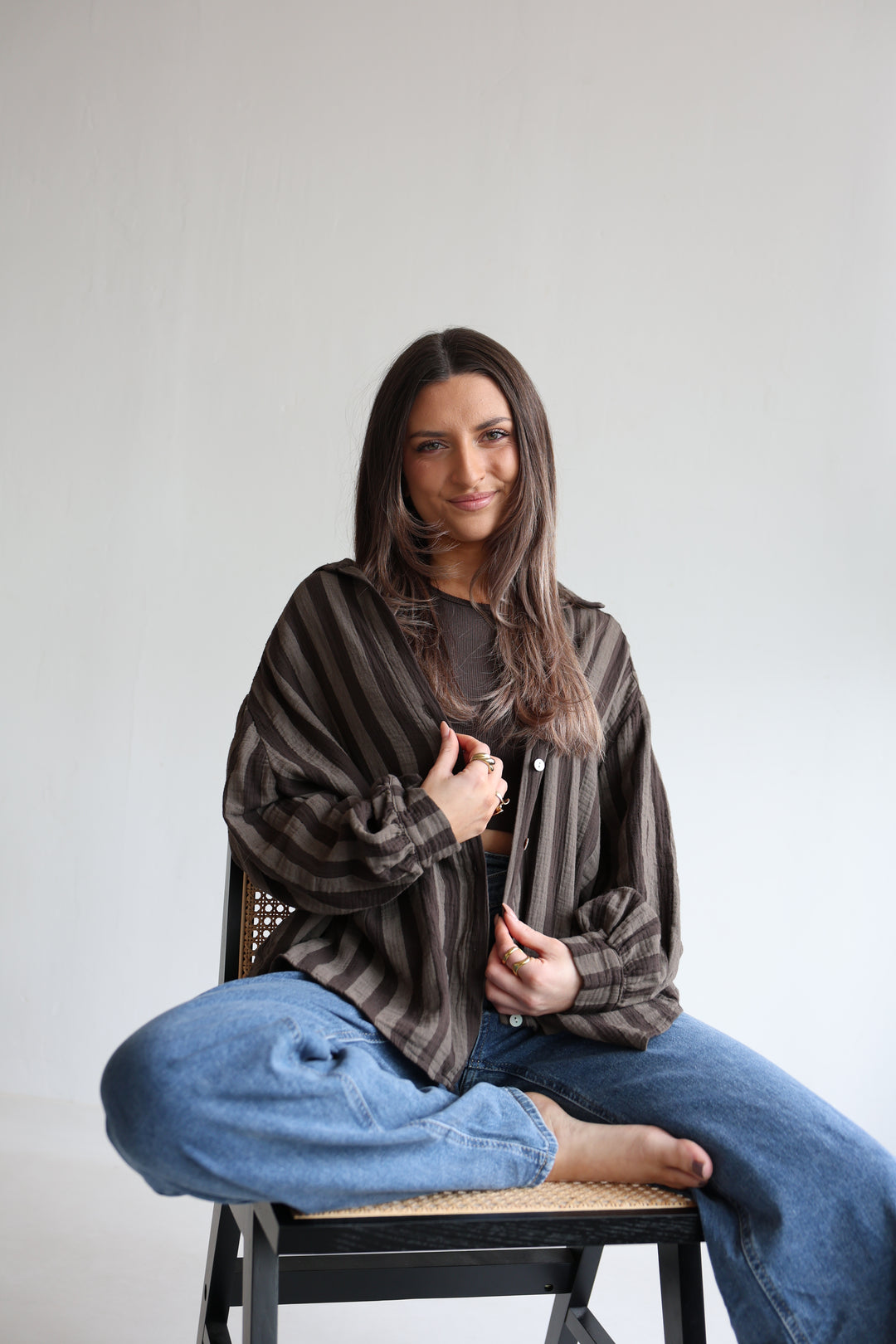 Kurzes Blusenhemd aus Musselin Blockstripes