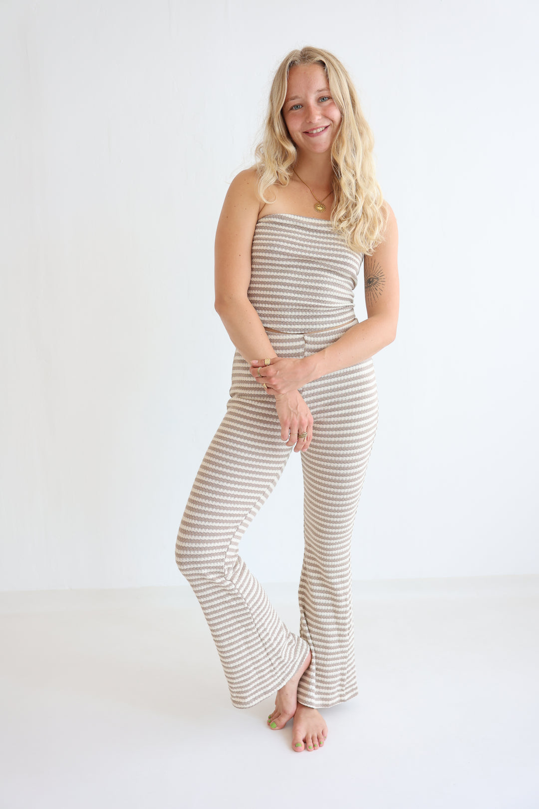 Striped Knit Flared Pants