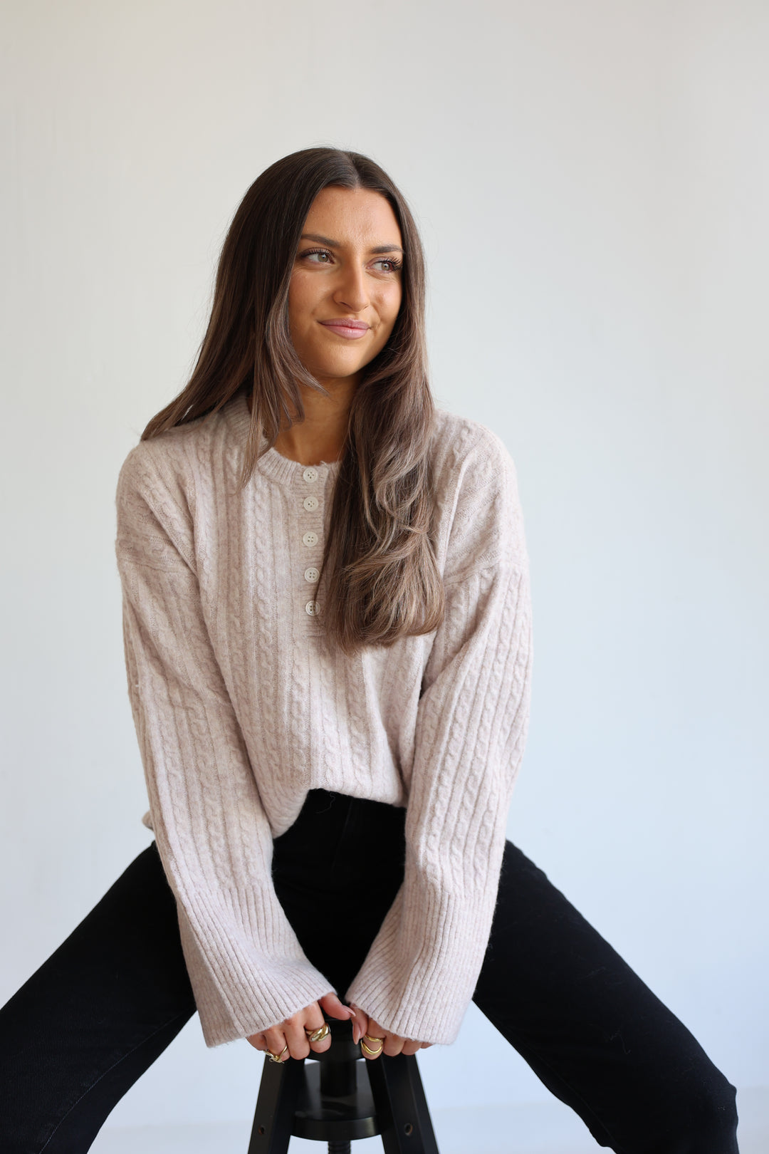 Ribbed Button Pullover
