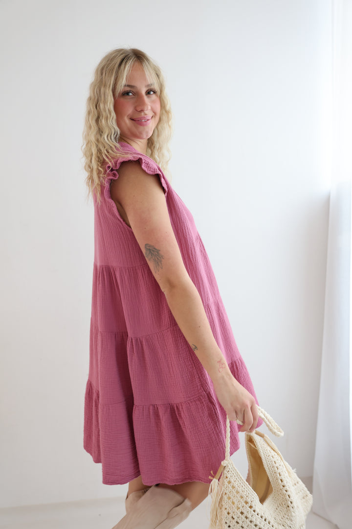 Kurzes Musselinkleid Hannah (einfarbig)