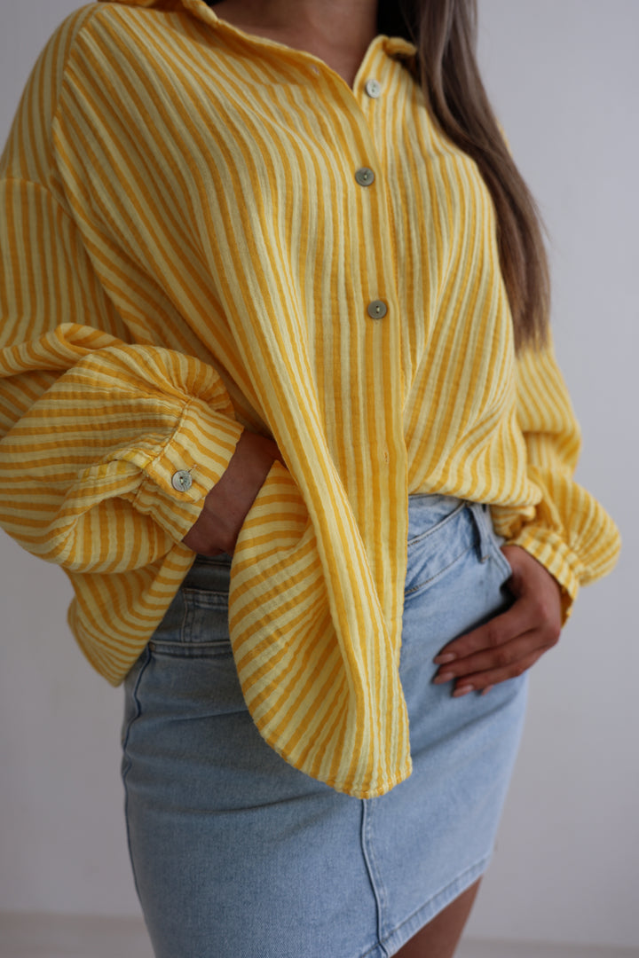 Kurzes Blusenhemd aus Musselin Wide Stripes