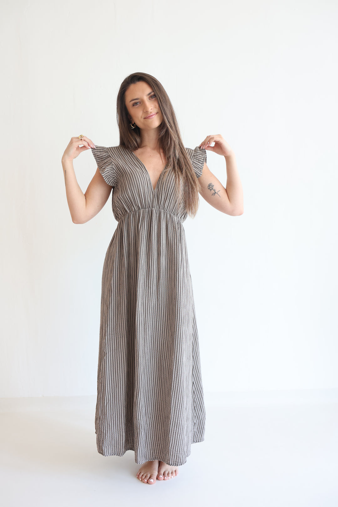 Langes Musselinkleid Casual Stripes
