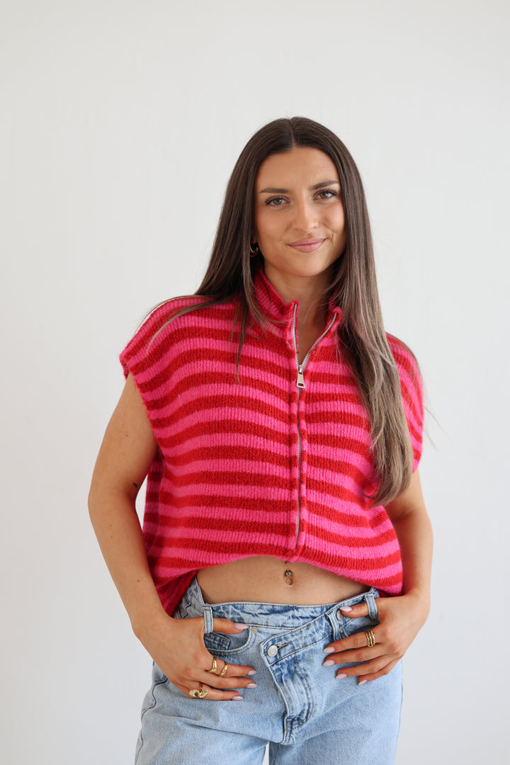 Zip Vest Fine Stripes