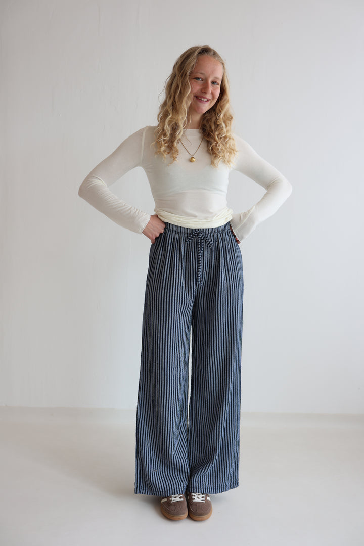 Lange Musselinhose mit Streifen Little Lines