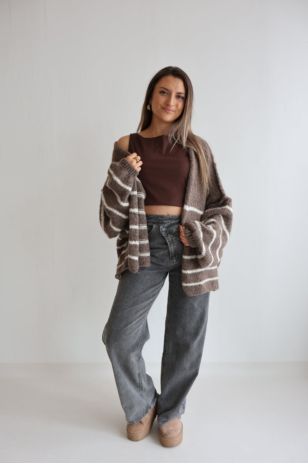 Oversize Strickcardigan Half Stripes