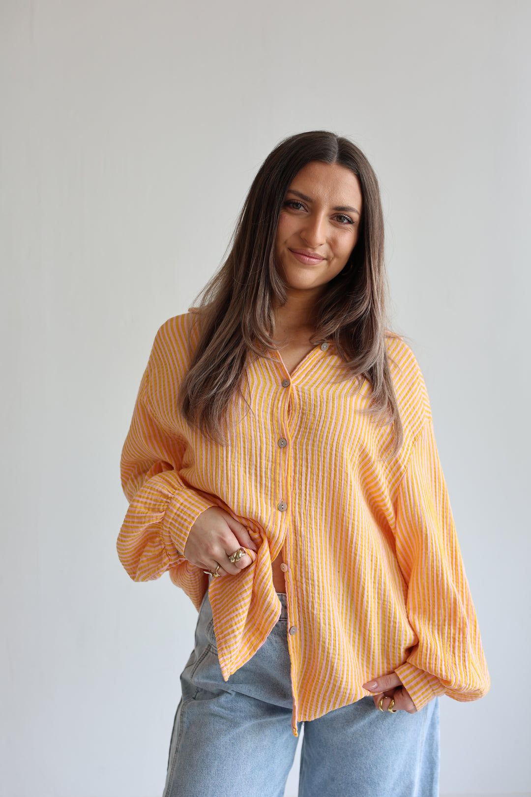 Kurzes Blusenhemd aus Musselin Wide Stripes