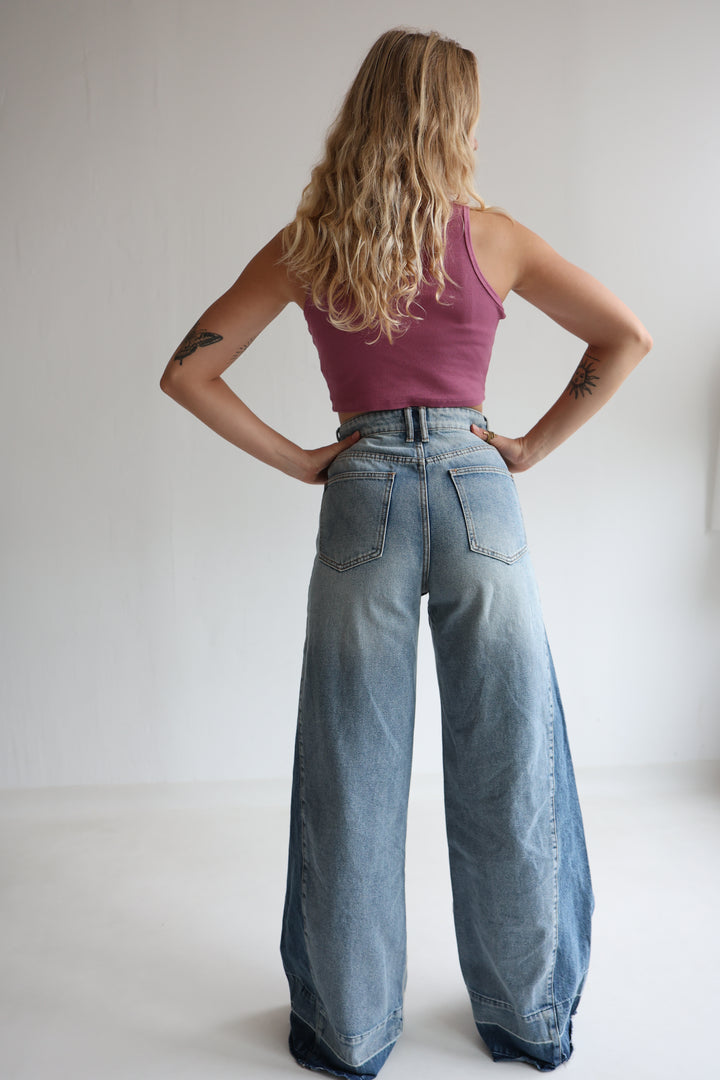 Block Fade Wide Leg Jeans