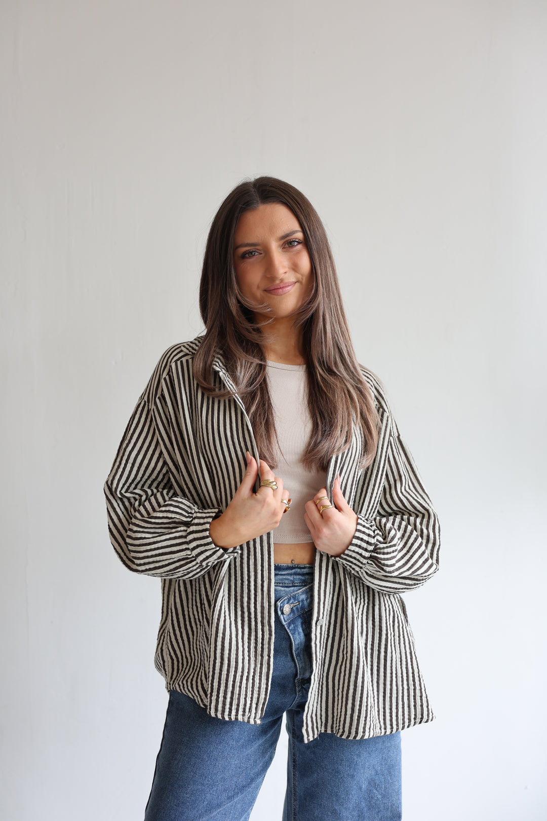 Kurzes Blusenhemd aus Musselin Wide Stripes