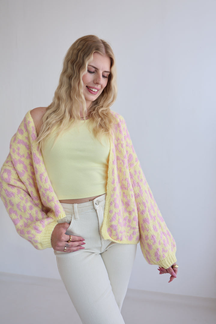 Offener Cardigan mit Leoprint