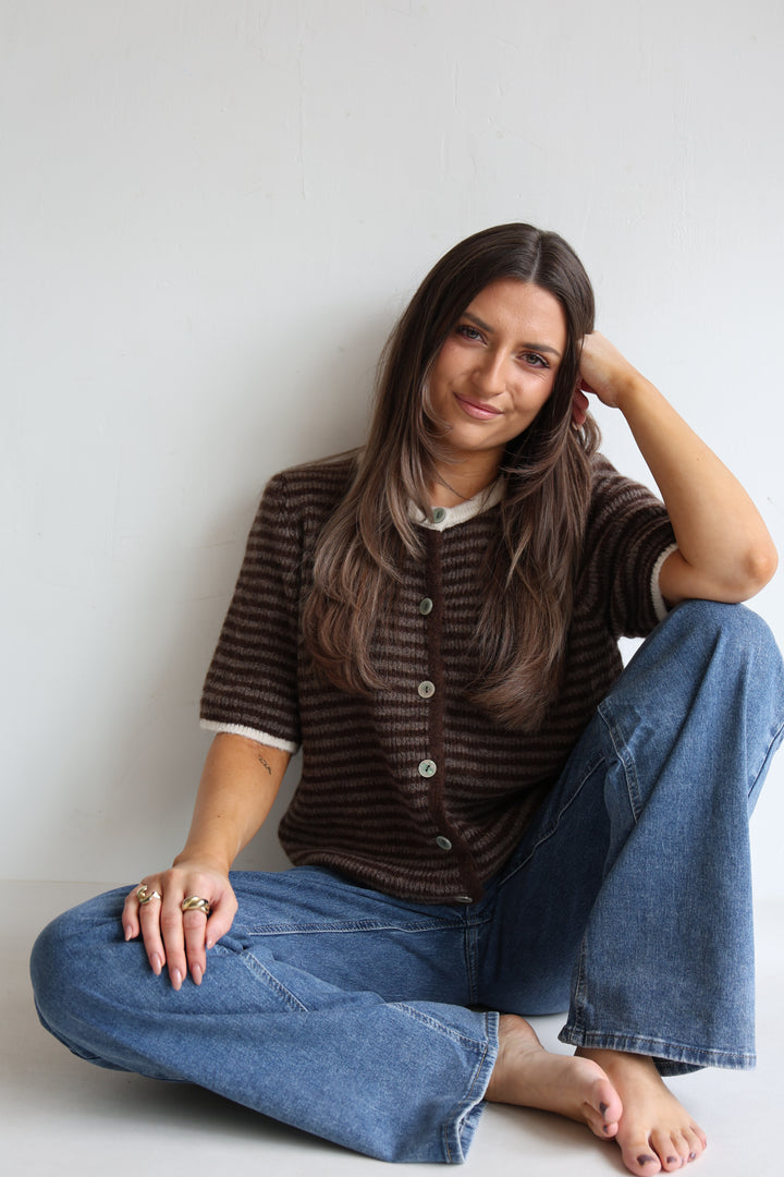 Gestreifter Kurzarm Cardigan Carlotta
