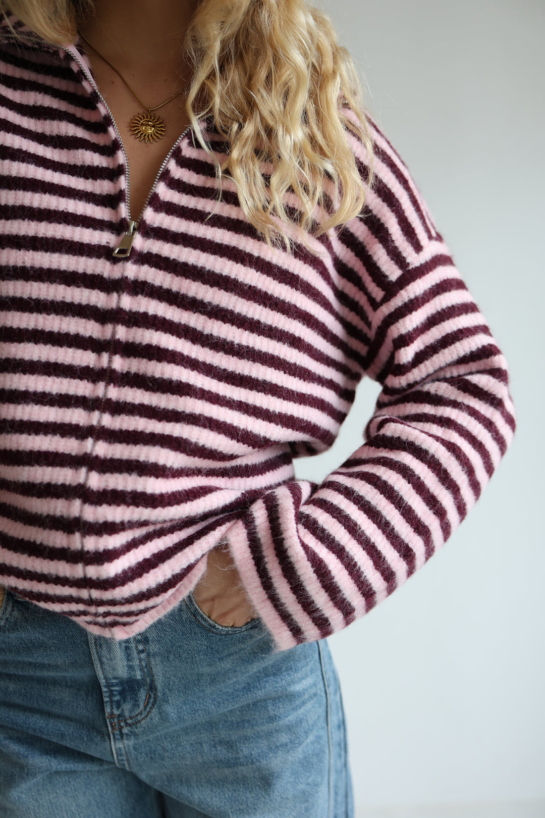 Striped Zip Cardigan