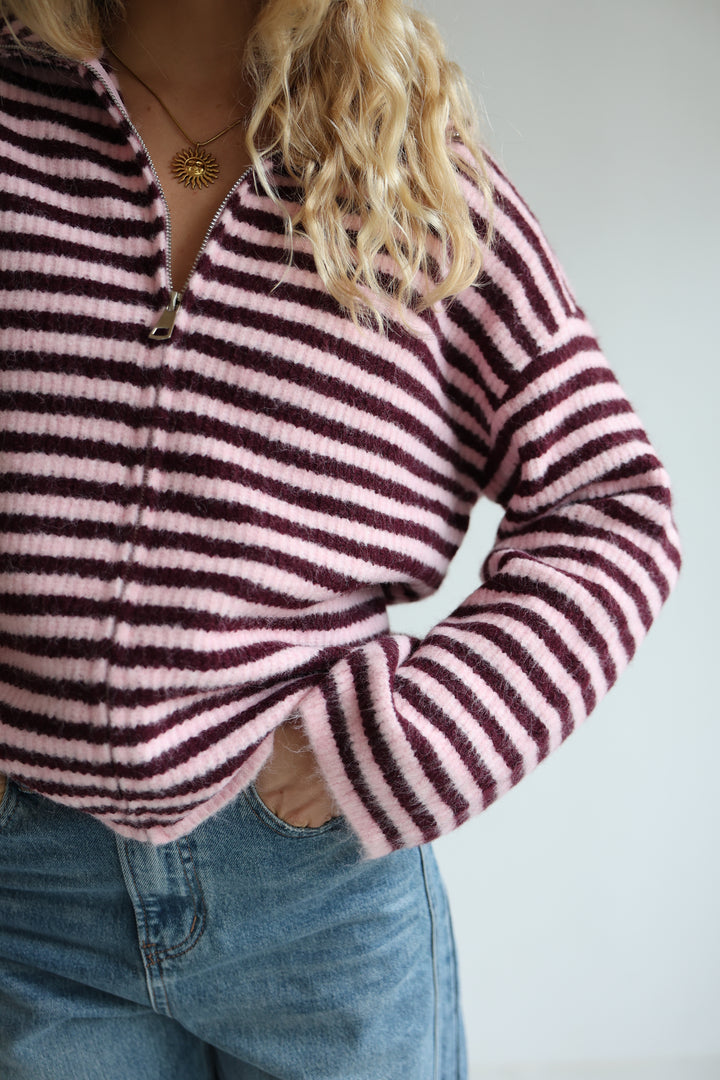 Striped Zip Cardigan