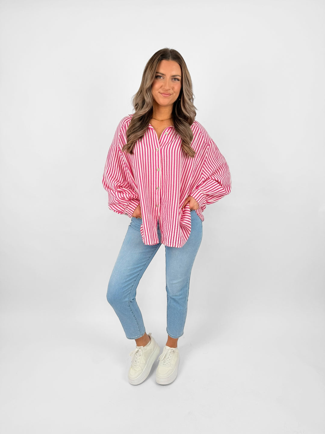Kurzes Blusenhemd aus Musselin Wide Stripes
