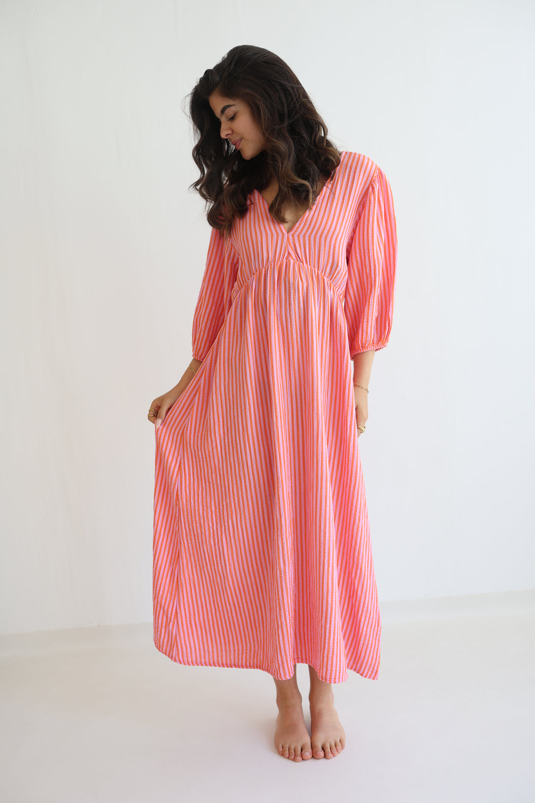 3/4 Arm Musselinkleid Summer Striped