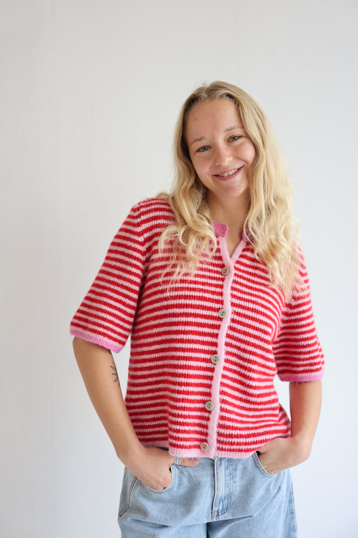 Gestreifter Kurzarm Cardigan Carlotta
