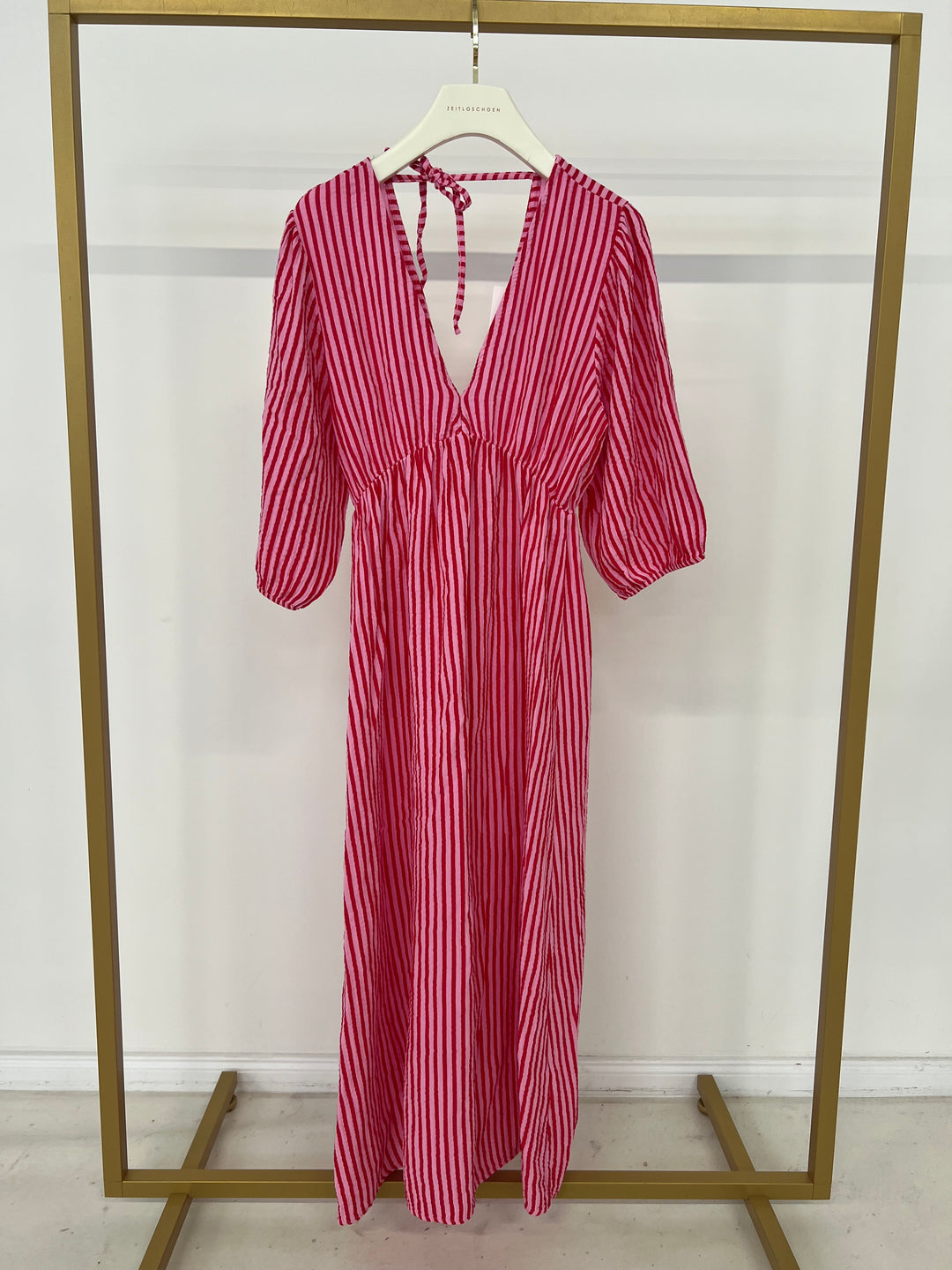 3/4 ARM MUSSELINKLEID SUMMER STRIPED CHERRY PINK (B-WARE)