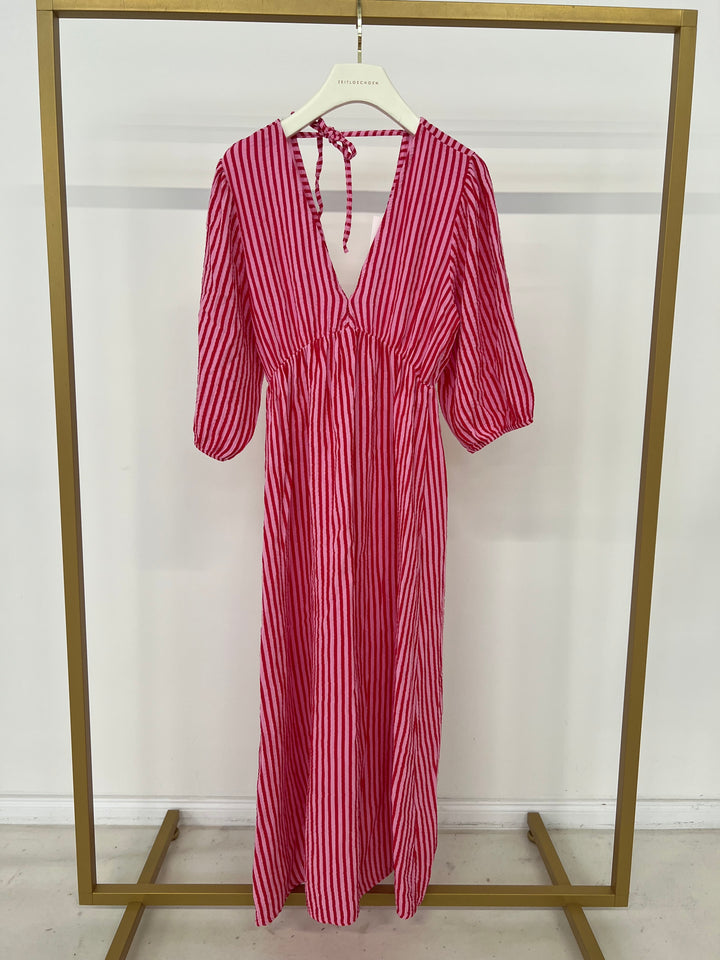 3/4 ARM MUSSELINKLEID SUMMER STRIPED CHERRY PINK (B-WARE)