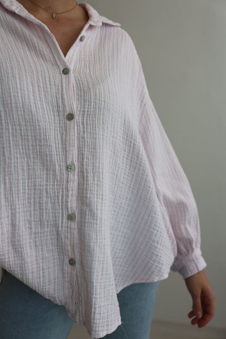 Kurzes Blusenhemd aus Musselin Wide Stripes