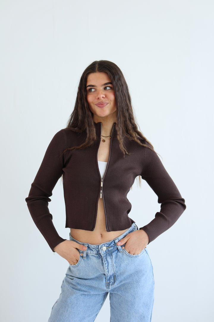 Ripped Zip-Up Cardigan